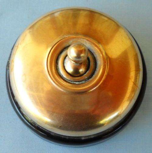 ANTIQUE BRASS & CAST IRON LIGHT SWITCH-1930's-VERY GOOD CONDITION