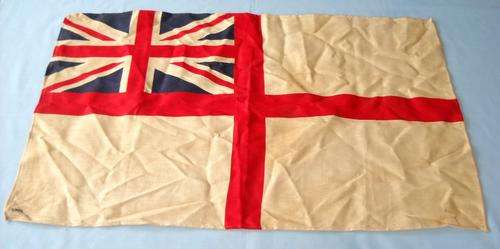 ROYAL BRITISH NAVY FLAG CLOTH-WHITE ENSIGN-SMALL-73 CM WIDE X 48 CM HIGH-VERY GOOD CONDITION-WW2