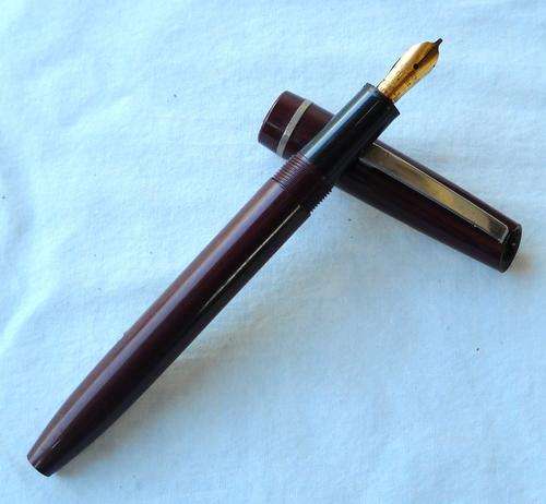 OSMOROID 65-LEVER FILL FOUNTAIN PEN-MEDIUM ITALIC-MAROON-SILVER TRIM-VERY GOOD CONDITION