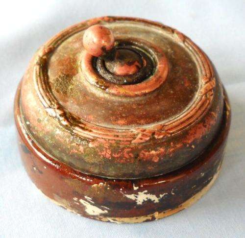 COPPER & PORCELAIN LIGHT SWITCH-ANTIQUE WANDSWORTH-c1910-VERY GOOD CONDITION