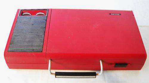 1970's PHILIPS PORTABLE RECORD PLAYER-RED-VERY GOOD COSMETIC CONDITION