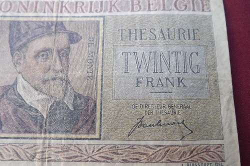 Belgium 20 Francs 1/7/1950.Treasury banknote.Signed Van Heurneck.VF+ condition