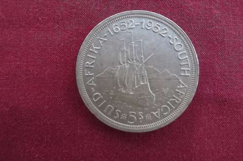 SA 5 shillings (crown) 1852 - 1952 commomira tive coin. 50% silver.In EF condition.