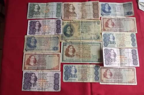 Lot of 14 old SA banknotes.See scans for detail and condition.