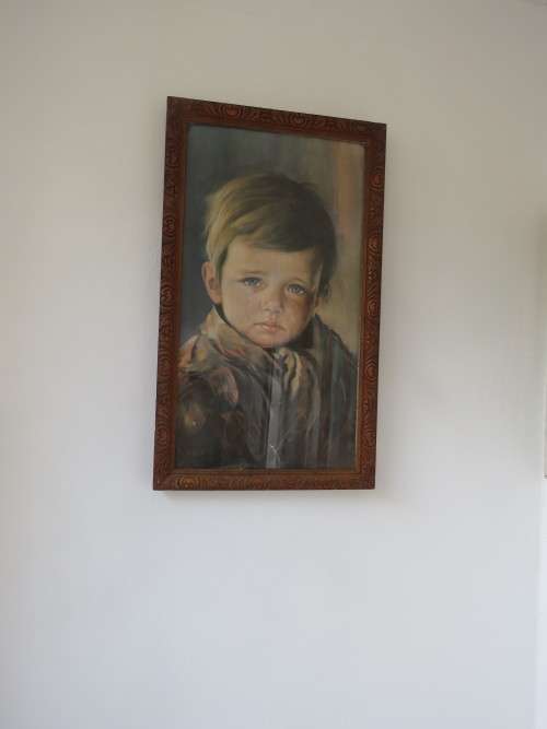 'Crying boy' print with frame painting created by Bruno Amadio.Size 75x45cm.Good cond.