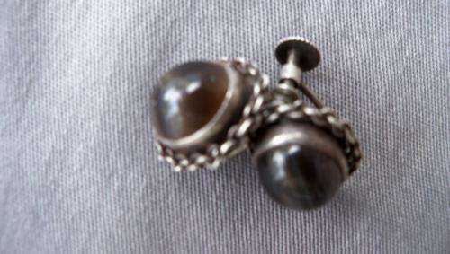 Pair of Silver clip-on earrings with precious gemstones (markings)