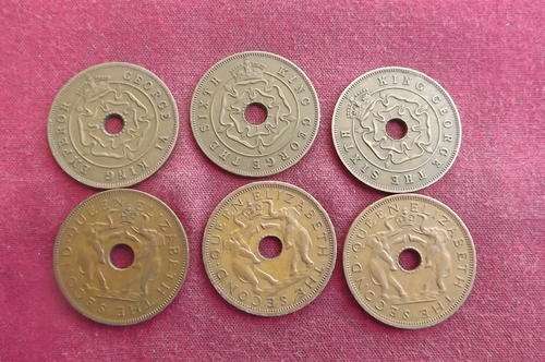 Lot of 3 Southern Rhodesia pennies and 3 Rhodesia & Nyasaland Pennies