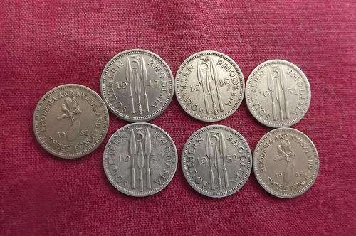 Lot of 5 Southern Rhod. 3p & 2 Rhod. Nyasaland 3p