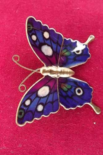 Brass Butterfly Brooch with colourful enamel wings - beautiful