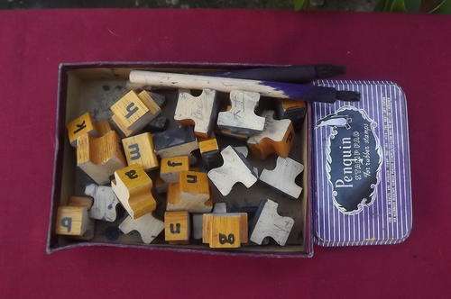 Set of Stamps of the Alphabet with 2 brushes and inkpad