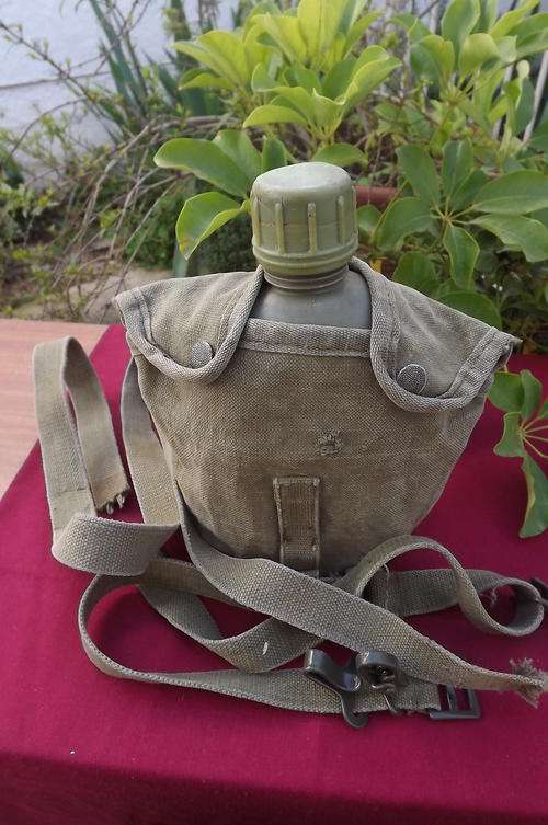 SADF Water bottle with metal drinking cup in webbing bag