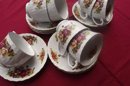 English Rose set of 7 Cups and Saucers from Elegant China