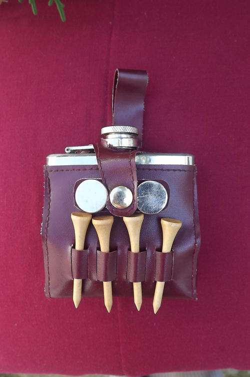 Hip Flask 5oz Stainless Steel in Faux Leather brown bag.