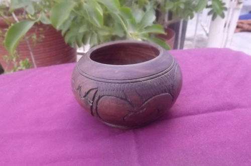 Small hand carved big five wooden bowl