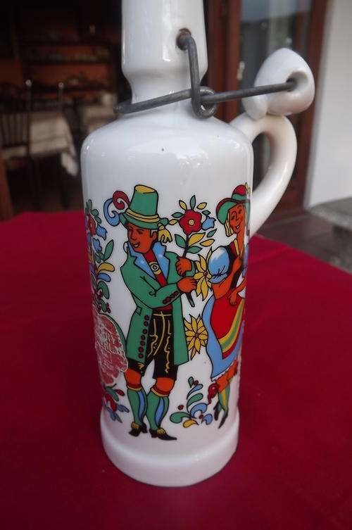 German Cherry and rum liqueur bottle - white patterned.