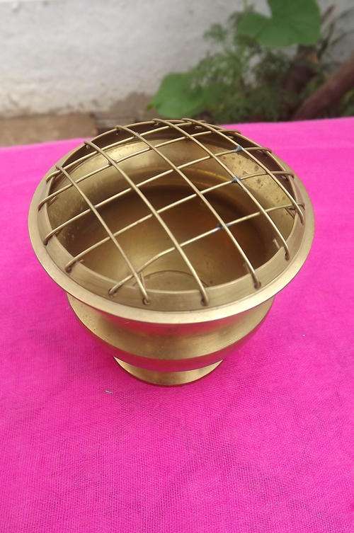 Brass Flower Vase with Brass Mesh Lid