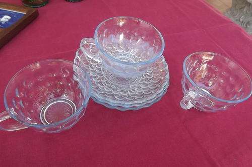 Set of 3 Patterned Glass Cups & Saucers