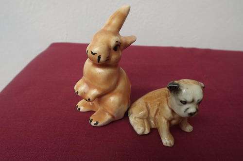 Set of 3 Small Porcelain Animals - bunny & dog