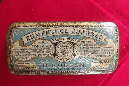 Antique Hudson's Eumenthol Jujubes Tin