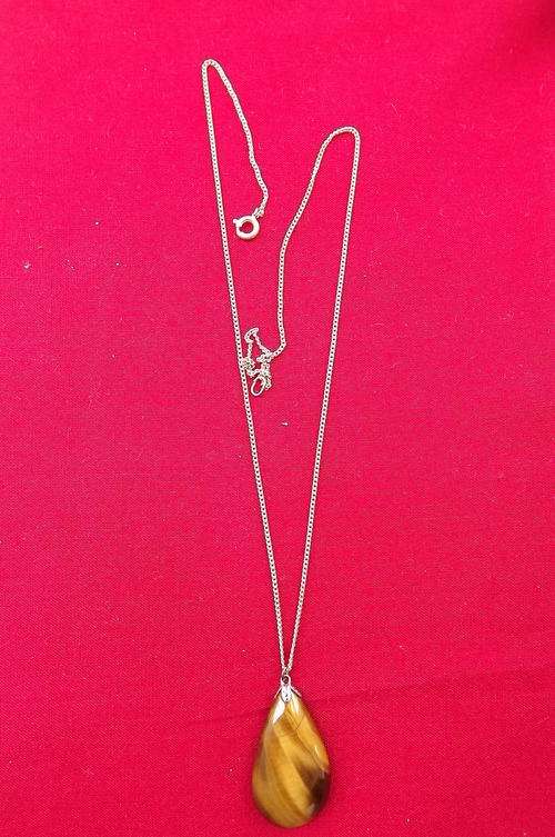 Tiger Eye Pendant with 925 Silver Chain - New