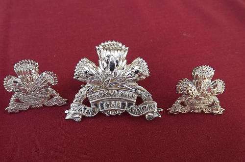 SAAC Cap Badge "Eendrag Maak Mag" with 2 small collar badges