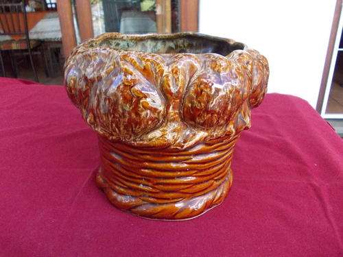 Brown Porcelain Vase - Height 14 cm - Diameter 14.5 cm