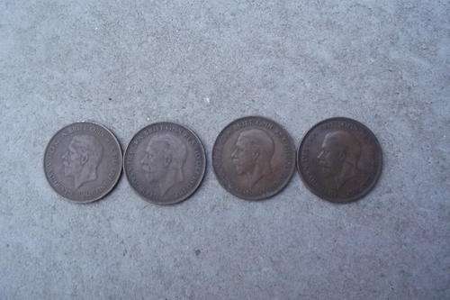 Set of 4 George V British Pennies