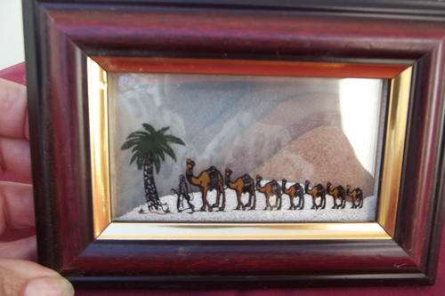 Egyptian Framed Glass with Camels and coloured sand