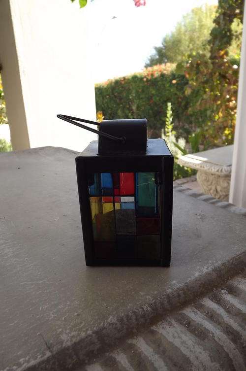 Multi Coloured Glass & Black Candleholder