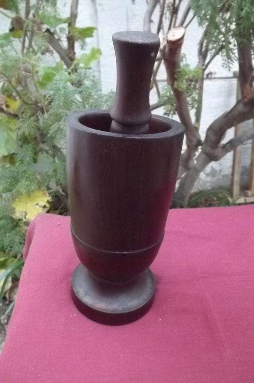 Wooden Mortar & Pestle - 19.5cm high in good condition