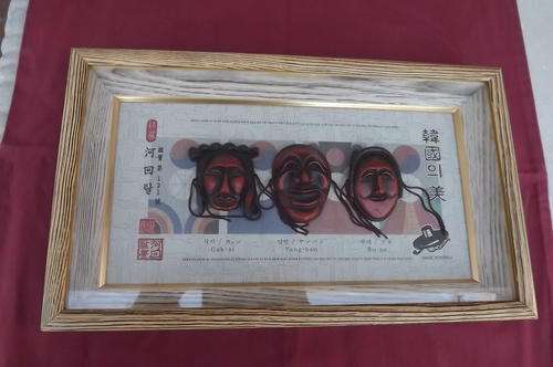 Three Framed Cultural Masks from Korea covered with Glass in good condition
