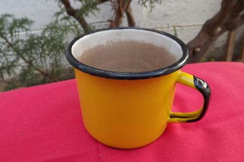 Antique Yellow Enamel Mug - made in Poland