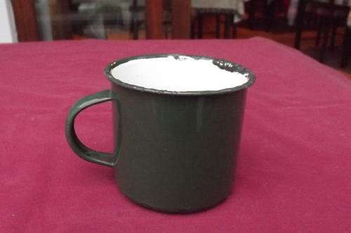 Antique Old Bottle Green Enamel Mug - see scans