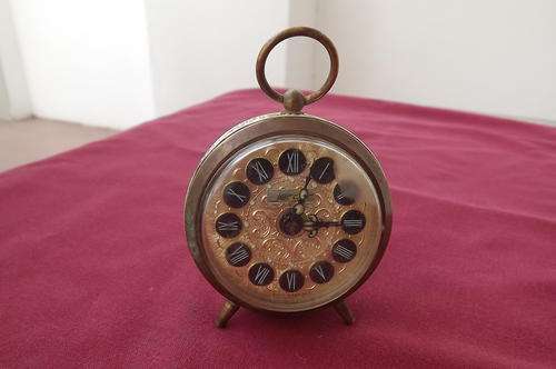 Wind Up Brass Alarm Clock - Jerger - 6cm diameter made in Germany - not working