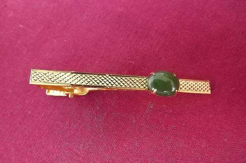 Long Tie Clip with Green Stone - very attractive