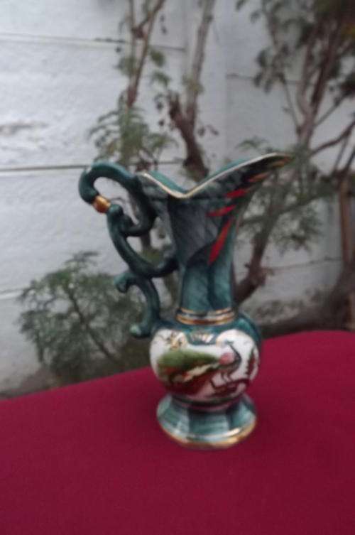 Vase with Peacock Design and Gilding - resembles a jug - possibly satsuma - height 20cm