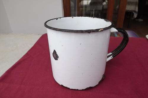 Very Large White Vintage Enamel Mug - diameter 12cm - height 13cm