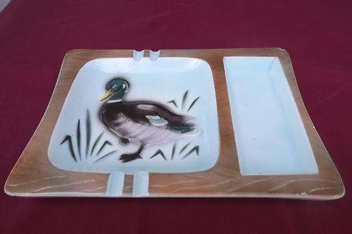 Large Porcelain Ashtray with Place for your pipe - small chip on one corner - 20.5x29cm
