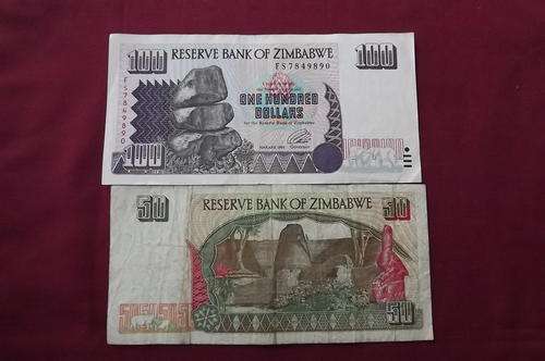 Lot of 2 Zimbabwe Note 1994/5 - 10+100 dollar - very good condition