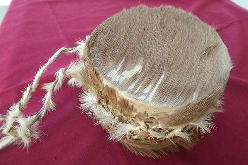 Small Drum covered in Animal Skin - Diameter 13cm - height 9.5cm