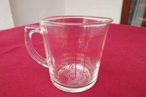 Vintage Glass Measuring Jug - TM Reg. Fire King - made in USA  1 Cup - 8 oz - as new