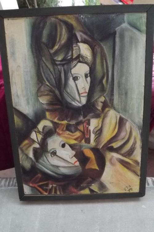 Unique Framed Original Painting signed VTA 89-some damage at bottom end-can be cut away-43x60cm