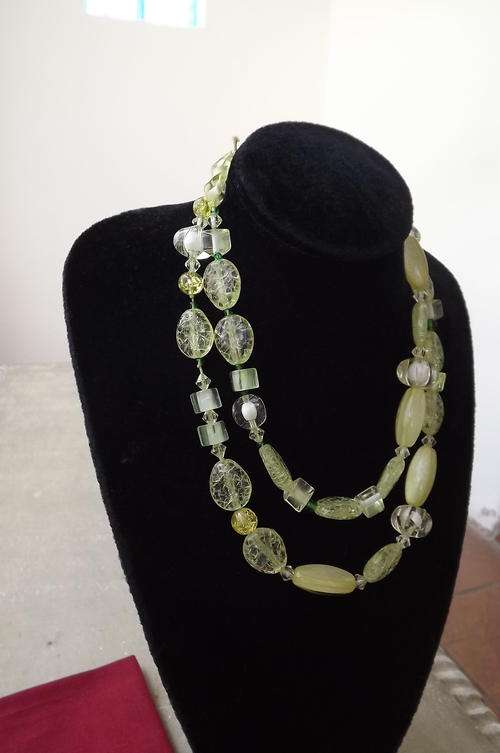 Beautiful Lime Green Long Bead Necklace - good condition