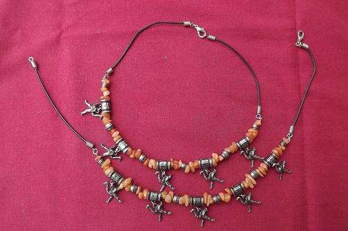 Locally Made (Oudtshoorn) Necklace with Brown Stones and Ostrich Charms