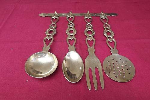 Set of 4 Brass Utensils on Hanger - see scan - utensils length each 24cm