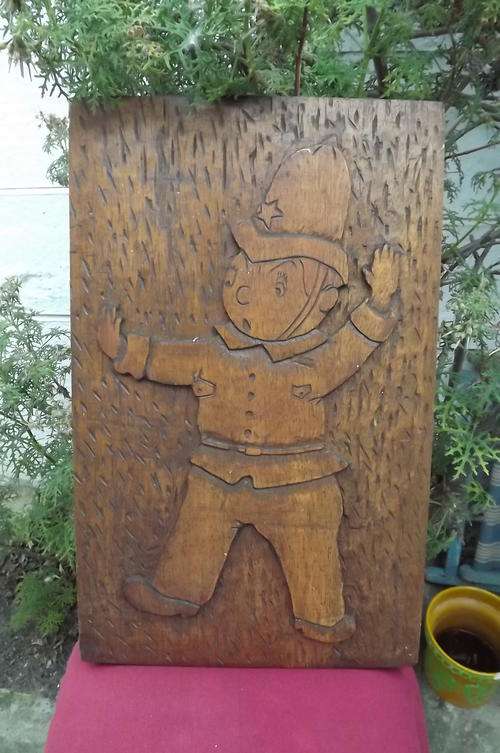 Carved Wooden Mr Plod (from the Noddy cartoon) Hanging Plate - 31x50cm - good condition