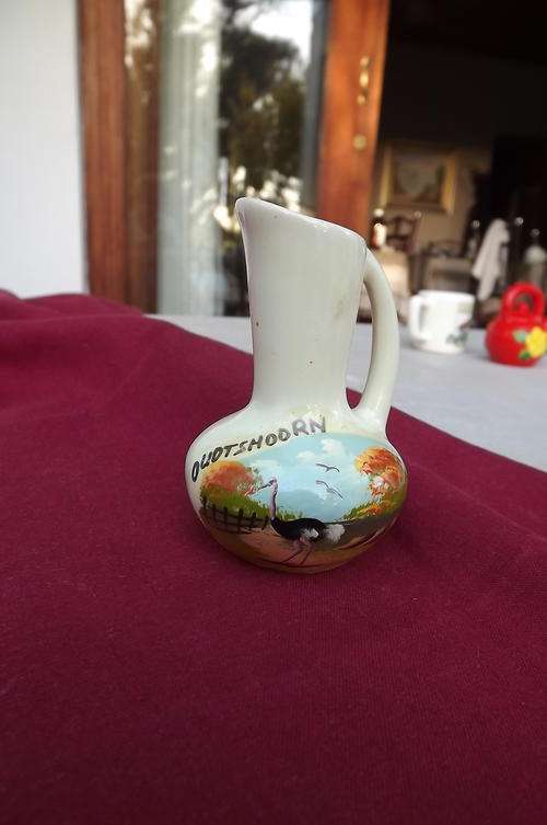 Small Yellow Souvenir Jug from Oudtshoorn - Ostrich Painting at the side - height 7cm