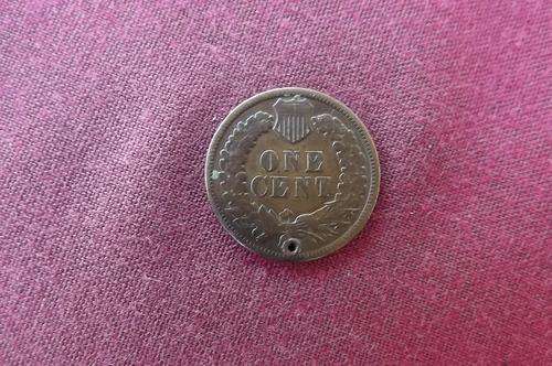 US America 1891 One Cent Coin with Indian Head with Small Hole