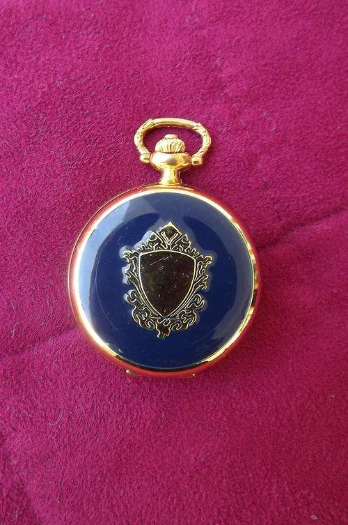 Gold & Navy Colour Smaller Size Pocket Watch-as new-working-shield on cover-can inscribe initials