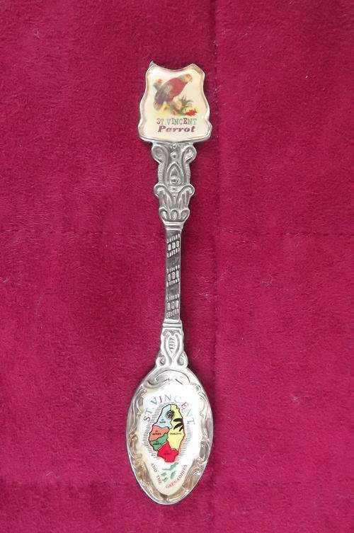 Stunning Teaspoon from St Vincent and the Grenadines - Parrot on Handle - Plated spoon